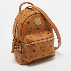 MCM Cognac Visetos Coated Canvas Mini Studded Stark Backpack