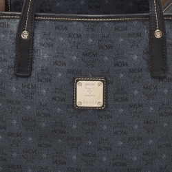 MCM Navy Blue/Black Visetos Coated Canvas and Leather Open Tote