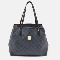 MCM Navy Blue/Black Visetos Coated Canvas and Leather Open Tote