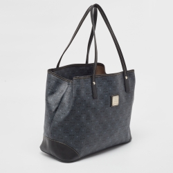 MCM Navy Blue/Black Visetos Coated Canvas and Leather Open Tote