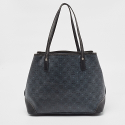 MCM Navy Blue/Black Visetos Coated Canvas and Leather Open Tote