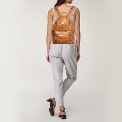 Pre Owned MCM Cognacn Visetos Coated Canvas and Leather Studs Stark Backpack