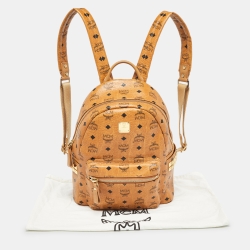 Pre Owned MCM Cognacn Visetos Coated Canvas and Leather Studs Stark Backpack