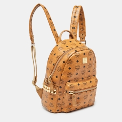 Pre Owned MCM Cognacn Visetos Coated Canvas and Leather Studs Stark Backpack
