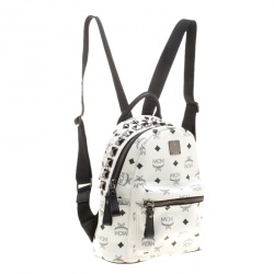 Pre Owned MCM White Leather Mini Studded Backpack