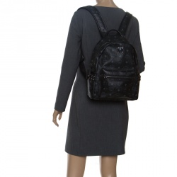 Pre Owned MCM Black Visetos Leather Small Stark Backpack