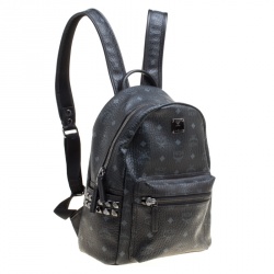Pre Owned MCM Black Visetos Leather Small Stark Backpack