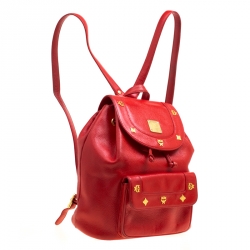 Pre Owned MCM Red Leather Vintage Backpack