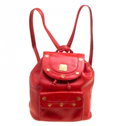 Pre Owned MCM Red Leather Vintage Backpack