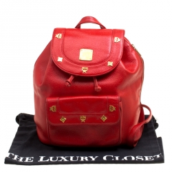 Pre Owned MCM Red Leather Vintage Backpack