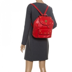 Pre Owned MCM Red Leather Vintage Backpack
