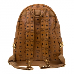 Pre Owned MCM Cognac Visetos Coated Canvas Medium Studs Stark Backpack