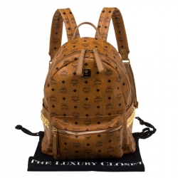 Pre Owned MCM Cognac Visetos Coated Canvas Medium Studs Stark Backpack