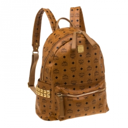 Pre Owned MCM Cognac Visetos Coated Canvas Medium Studs Stark Backpack
