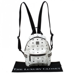 MCM White/Black Signature Leather Stark Side Studs Bebe Boo Backpack 