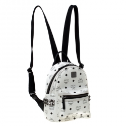 MCM White/Black Signature Leather Stark Side Studs Bebe Boo Backpack 