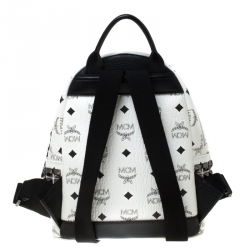 MCM White/Black Signature Leather Stark Side Studs Bebe Boo Backpack 