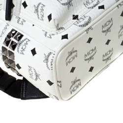 MCM White/Black Signature Leather Stark Side Studs Bebe Boo Backpack 