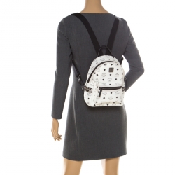 MCM White/Black Signature Leather Stark Side Studs Bebe Boo Backpack 