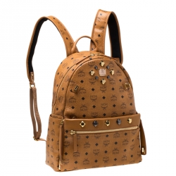 MCM Cognac Visetos Coated Canvas Medium Studs Stark Backpack