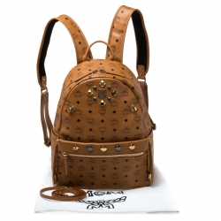 MCM Cognac Visetos Coated Canvas Medium Studs Stark Backpack