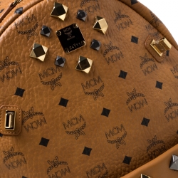 MCM Cognac Visetos Coated Canvas Medium Studs Stark Backpack