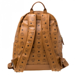MCM Cognac Visetos Coated Canvas Medium Studs Stark Backpack