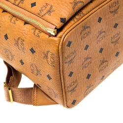 MCM Cognac Visetos Coated Canvas Medium Studs Stark Backpack