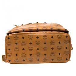MCM Cognac Visetos Coated Canvas Medium Studs Stark Backpack