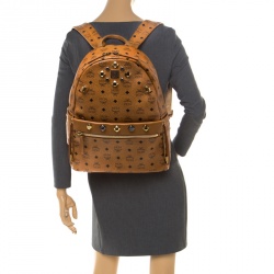 MCM Cognac Visetos Coated Canvas Medium Studs Stark Backpack