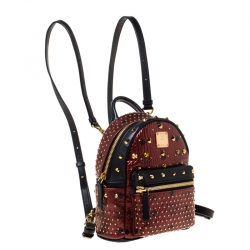 MCM Burgundy/Black Leather X Mini Studded Strak-Bebe Boo Backpack