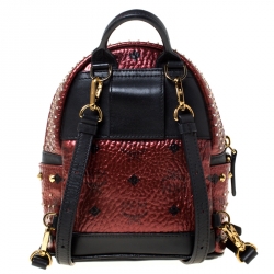 MCM Burgundy/Black Leather X Mini Studded Strak-Bebe Boo Backpack