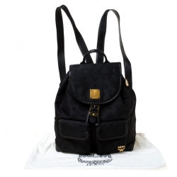 MCM Black Nylon and Leather Drawstring Backpack