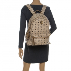 MCM Beige Visetos Coated Canvas Stark Side Studs Backpack