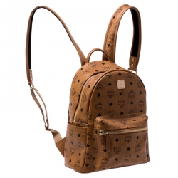 MCM Cognac Visetos Coated Canvas Small Studs Stark Backpack