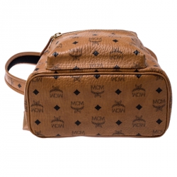 MCM Cognac Visetos Coated Canvas Small Studs Stark Backpack