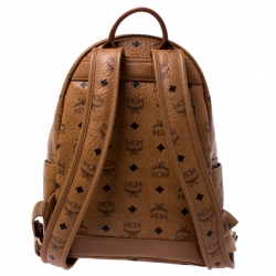 MCM Cognac Visetos Coated Canvas Small Studs Stark Backpack
