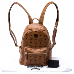 MCM Cognac Visetos Coated Canvas Small Studs Stark Backpack