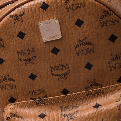 MCM Cognac Visetos Coated Canvas Small Studs Stark Backpack
