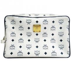MCM White Visetos Coated Canvas Medium Nomad Collection Pouch
