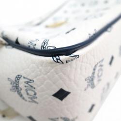 MCM White Visetos Coated Canvas Medium Nomad Collection Pouch