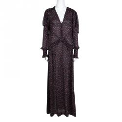 Pre Owned McQ by Alexander McQueen Black Polka Dotted Long Sleeve Maxi Dress S