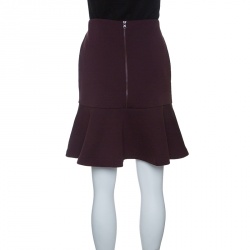 Pre Owned McQ by Alexander McQueen Burgundy Knit Peplum Mini Skirt L