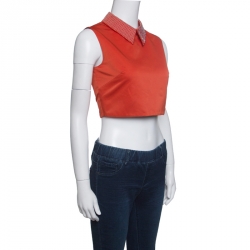 McQ by Alexander McQueen Red Studded Collar Detail Sleeveless Crop Top S
