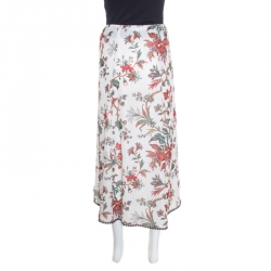 Pre Owned McQ by Alexander McQueen Parchment White Floral Printed Lace Trimmed Midi Skirt S