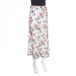 Pre Owned McQ by Alexander McQueen Parchment White Floral Printed Lace Trimmed Midi Skirt S