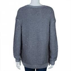 McQ by Alexander McQueen Grey Sequin Embellished Chunky Knit Sweater S