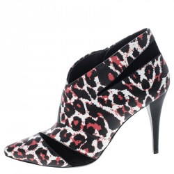 Pre Owned McQ by Alexander McQueen Leopard Print Leather Pointed Toe Ankle Boots Size 37