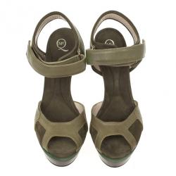 Pre Owned McQ by Alexander McQueen Nubuck and Leather Platform Wedge Sandals Size 39