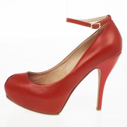 مملوكة مسبقًا McQ By Alexander McQueen Red Leather Peep Toe Burlesque Size 41